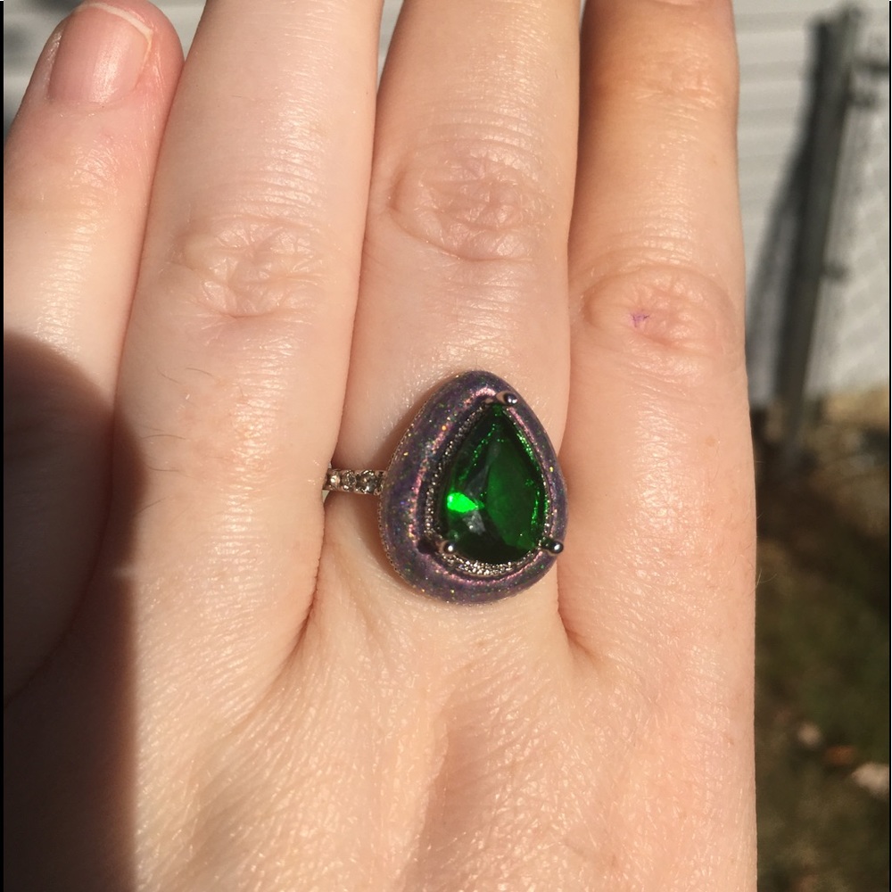 925 silver emerald & opal chunky pear ring